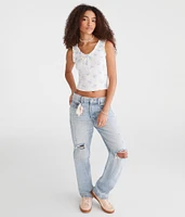 Floral Scoop-Neck Cropped Crinkle Tank