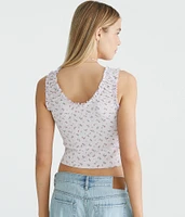 Floral Scoop-Neck Cropped Crinkle Tank