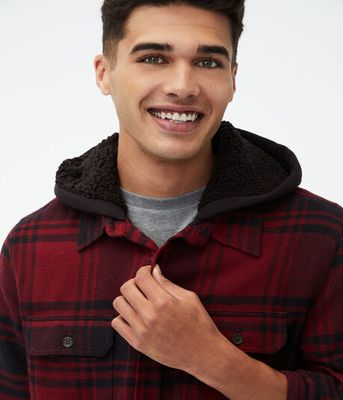 Long Sleeve Hooded Flannel Button-Down Shirt
