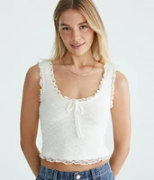 Floral Lace Scoop-Neck Cropped Tank