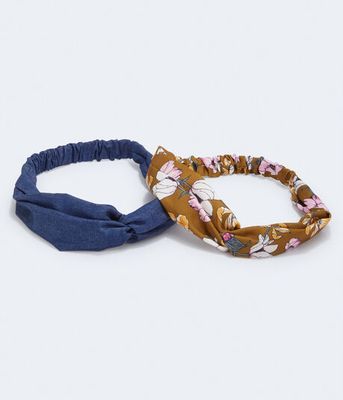 Floral & Denim Twist Headband 2-Pack