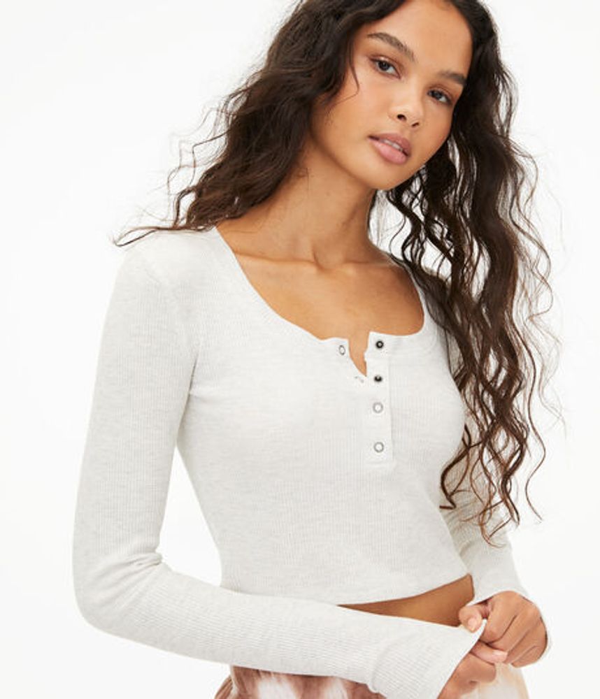 Long Sleeve Cropped Thermal Henley