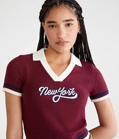 New York Cropped Graphic Sweater Polo