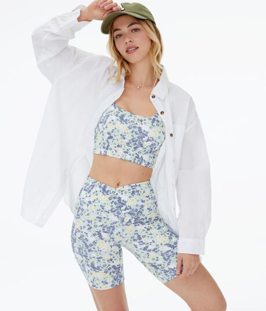 Floral Flex Crossover High-Waisted Bike Shorts