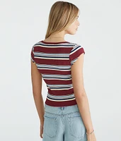 Multi Stripe Scoop-Neck Henley