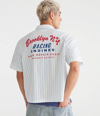 Short Sleeve Striped Brooklyn Racing Mechanic Shirt