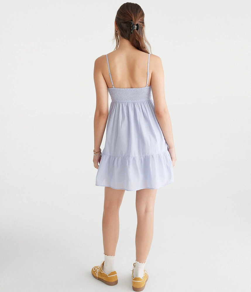 Solid V-Neck Lace-Trim Babydoll Dress