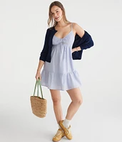 Solid V-Neck Lace-Trim Babydoll Dress