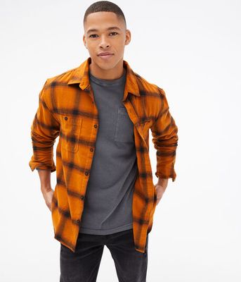 Long Sleeve Relaxed Plaid Flannel Button-Down Shirt