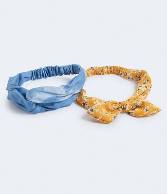 Floral Bow & Tie-Dye Denim Headband 2-Pack