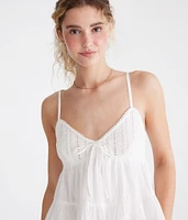 Crocheted Bodice V-Neck Tank