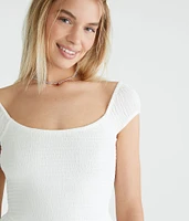 Solid Scoop-Neck Smocked V-Waist Mini Dress