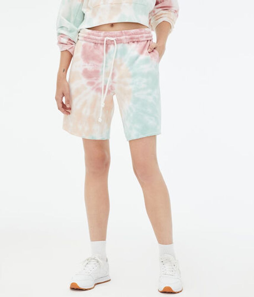 Tie-Dye Baggy High-Waisted Fold-Over Fleece Shorts