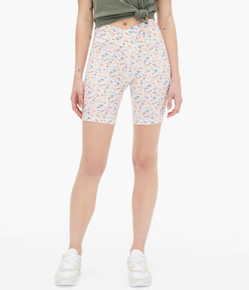 Floral Flex Crossover High-Waisted Bike Shorts