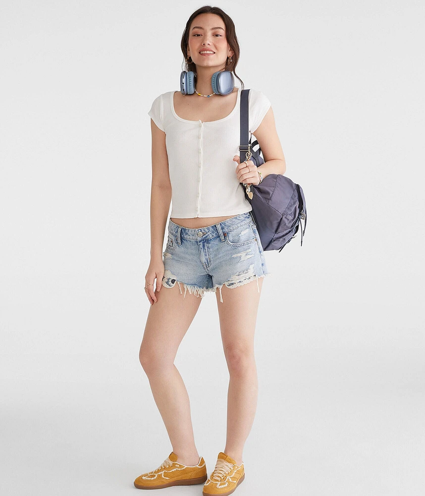Seriously Soft Scoop-Neck Buttoned Tee