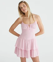Solid Scoop-Neck Drop-Waist Mini Dress