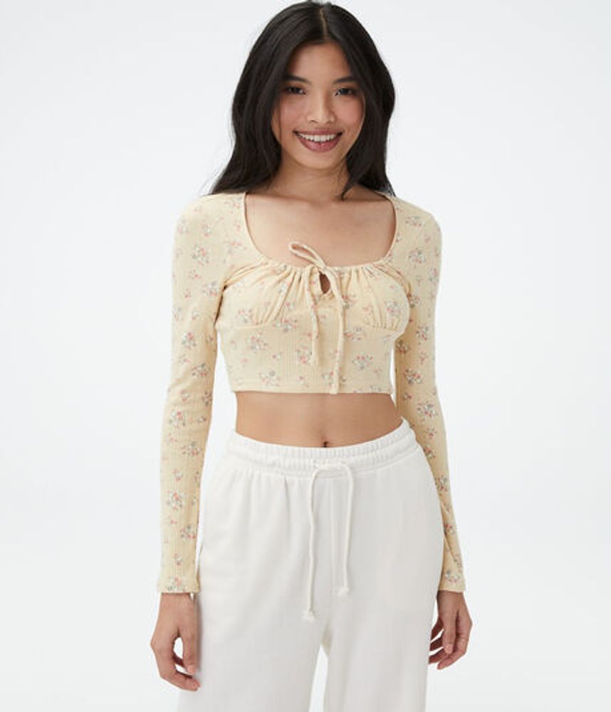 Aéropostale Long Sleeve Floral Tie-Front Bustier Crop Top | Connecticut  Post Mall