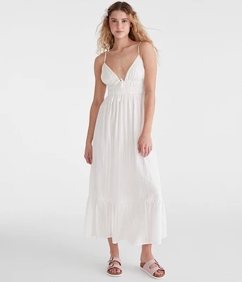 Textured Stripe V-Neck Tie-Front Maxi Dress