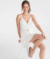 Eyelet Button-Front V-Neck Tank