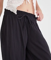 Gauze Wide Leg Drawstring Pants