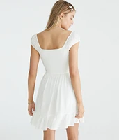 Solid Scoop-Neck Smocked V-Waist Mini Dress
