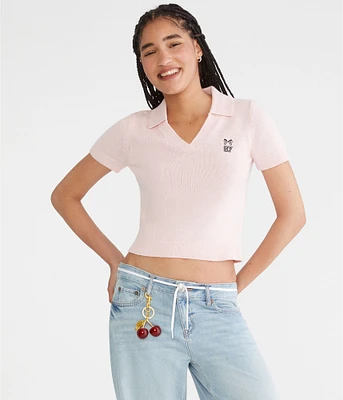 Bow 87 Cropped Graphic Sweater Polo
