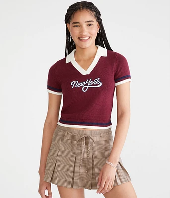 New York Cropped Graphic Sweater Polo
