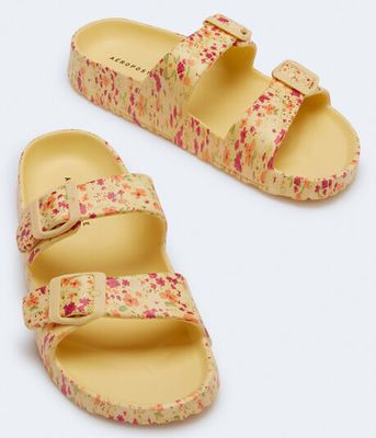 Floral Double-Strap Slide Sandal