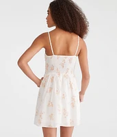 Floral Strapless Swiss Dot Mini Dress