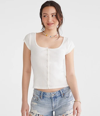 Seriously Soft Scoop-Neck Buttoned Tee