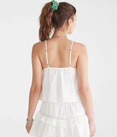 Eyelet Button-Front V-Neck Tank