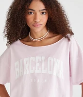 Barcelona Off-The-Shoulder Cropped Boyfriend Graphic Tee