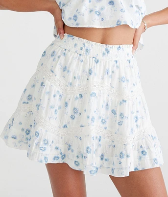 Floral Zigzag Lace Tiered Mini Skort