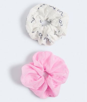 Floral & Solid Jumbo Scrunchie 2-Pack