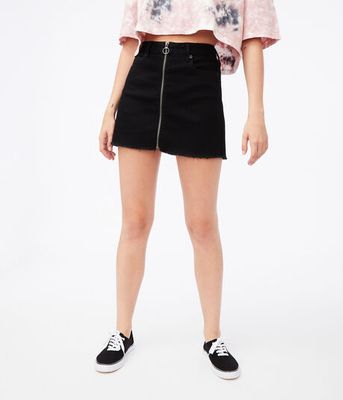 Real Denim High-Waisted Zippered Mini Skirt