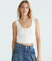Floral Lace Scoop-Neck Cropped Tank