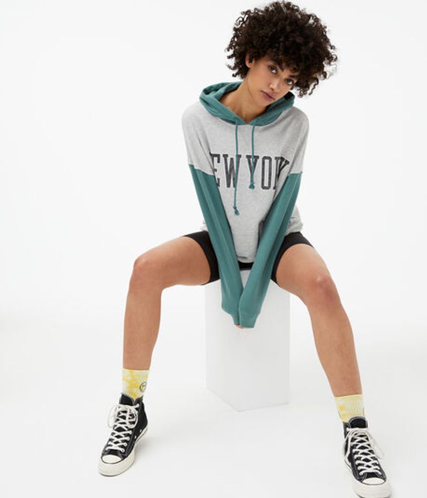 New York Colorblocked Oversized Pullover Hoodie
