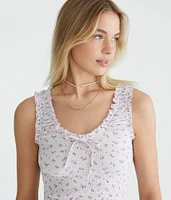 Floral Scoop-Neck Cropped Crinkle Tank