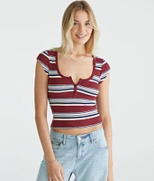 Multi Stripe Scoop-Neck Henley