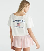 Newport Flag Off-The-Shoulder Cropped Boyfriend Graphic Tee