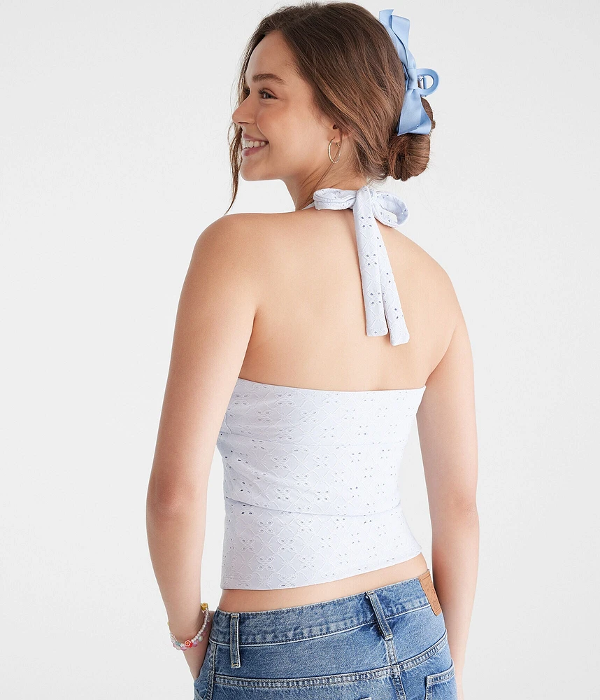 Eyelet V-Neck Halter Top