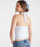 Eyelet V-Neck Halter Top
