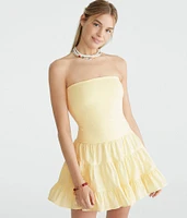 Solid Strapless Tiered Fit & Flare Dress