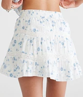 Floral Zigzag Lace Tiered Mini Skort