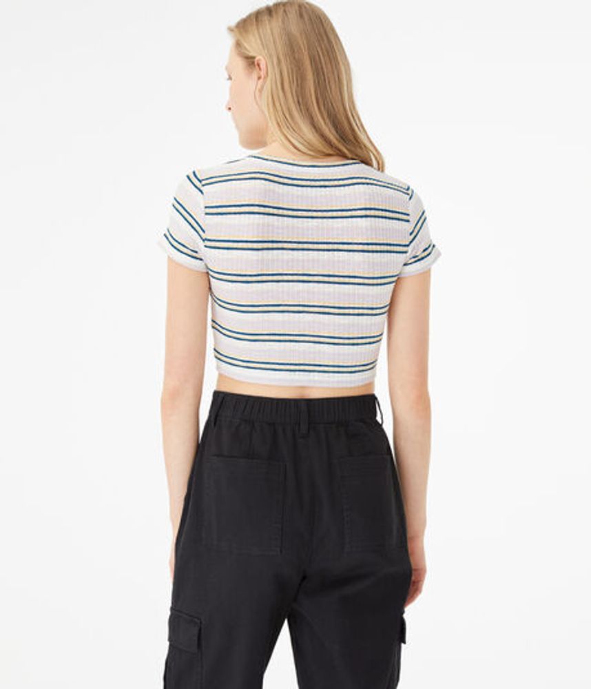 Striped Button-Front Crop Top