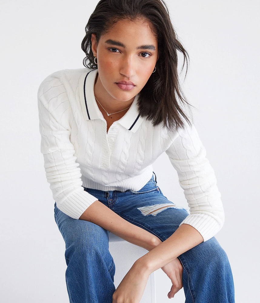 Cable Knit Shrunken Polo