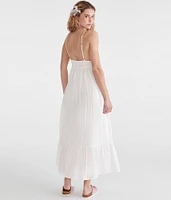 Textured Stripe V-Neck Tie-Front Maxi Dress