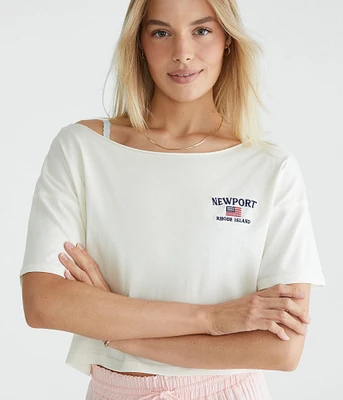 Newport Flag Off-The-Shoulder Cropped Boyfriend Graphic Tee