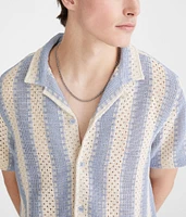 Short Sleeve Crocheted Stripe Shirt