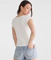 Seriously Soft Scoop-Neck Buttoned Tee